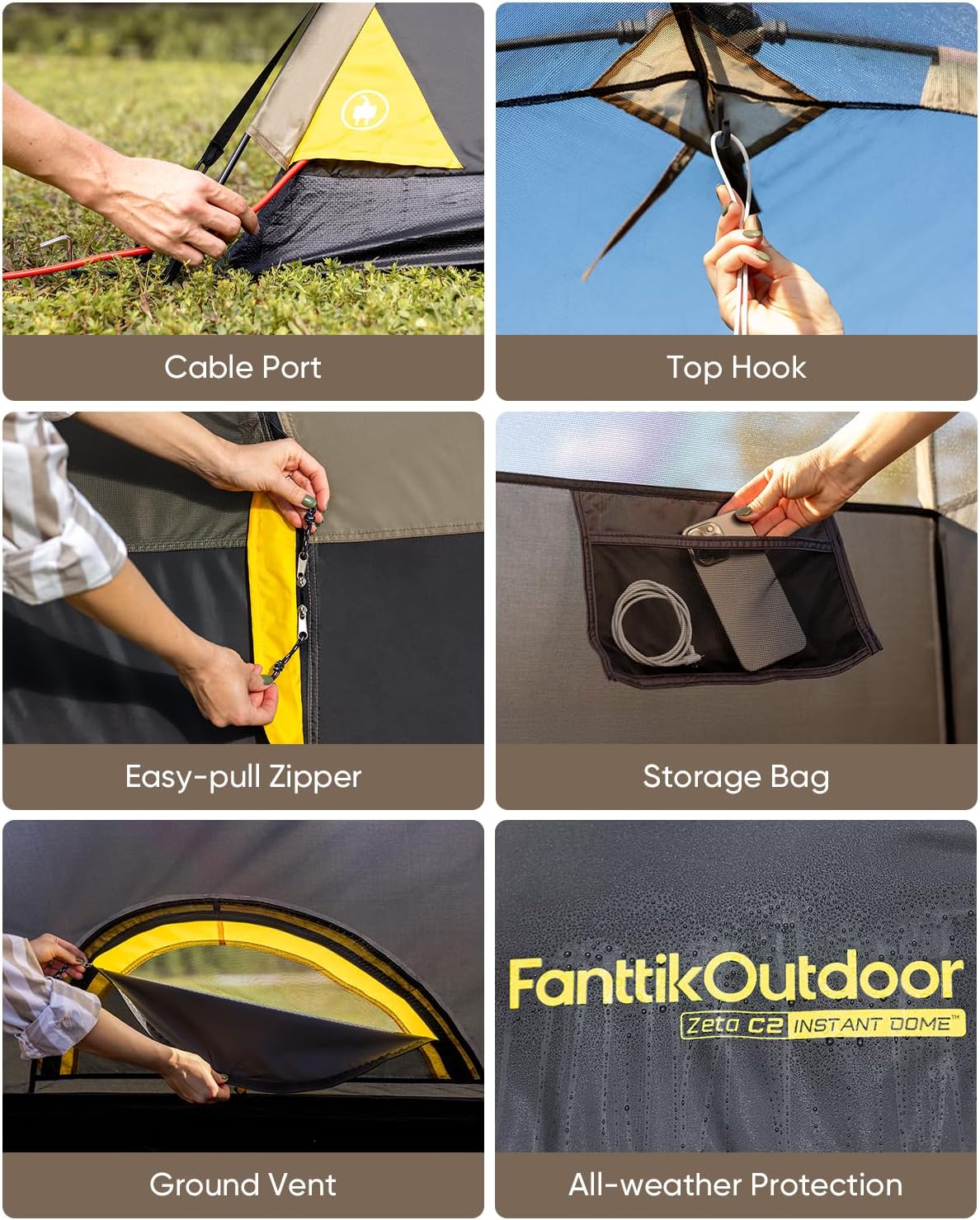 Detalle 2 de FanttikOutdoor Zeta C2/3/4 Camping Tent: Instant Setup, All-Weather Shelter for 2–4