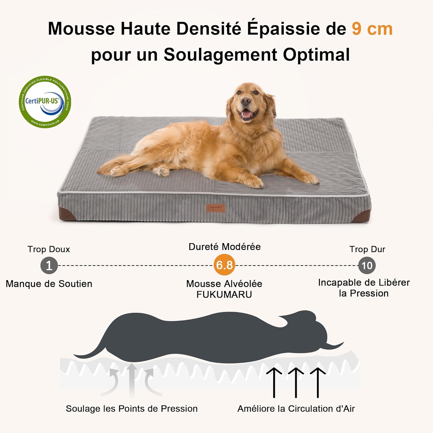 Thumbnail 2 de FUKUMARU Panier pour chien orthopédique en peluche velours côtelé XL avec housse lavable, gris
