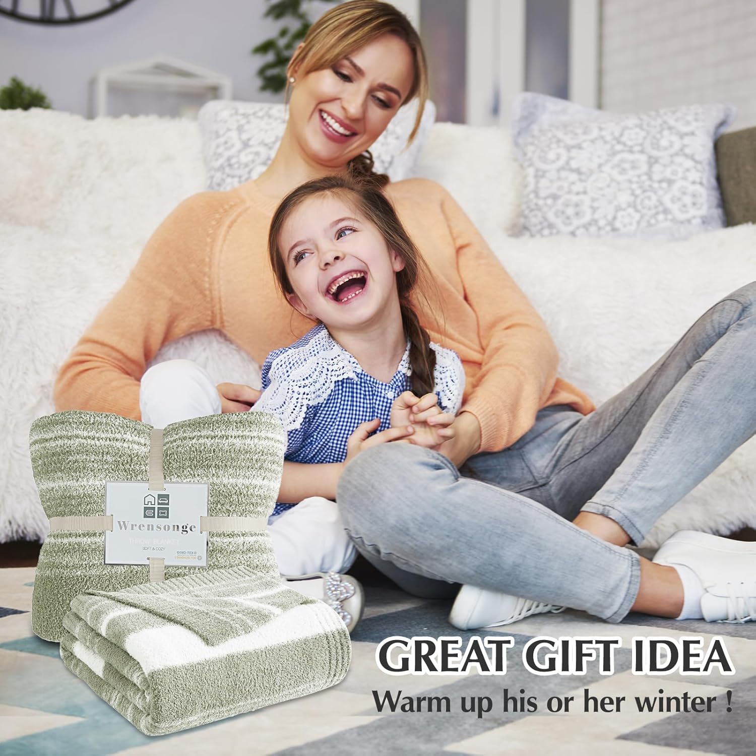 Thumbnail 6 de WRENGONGE Sage Green Throw Blanket, 50x70 – Soft Cozy Striped Microfiber Throw