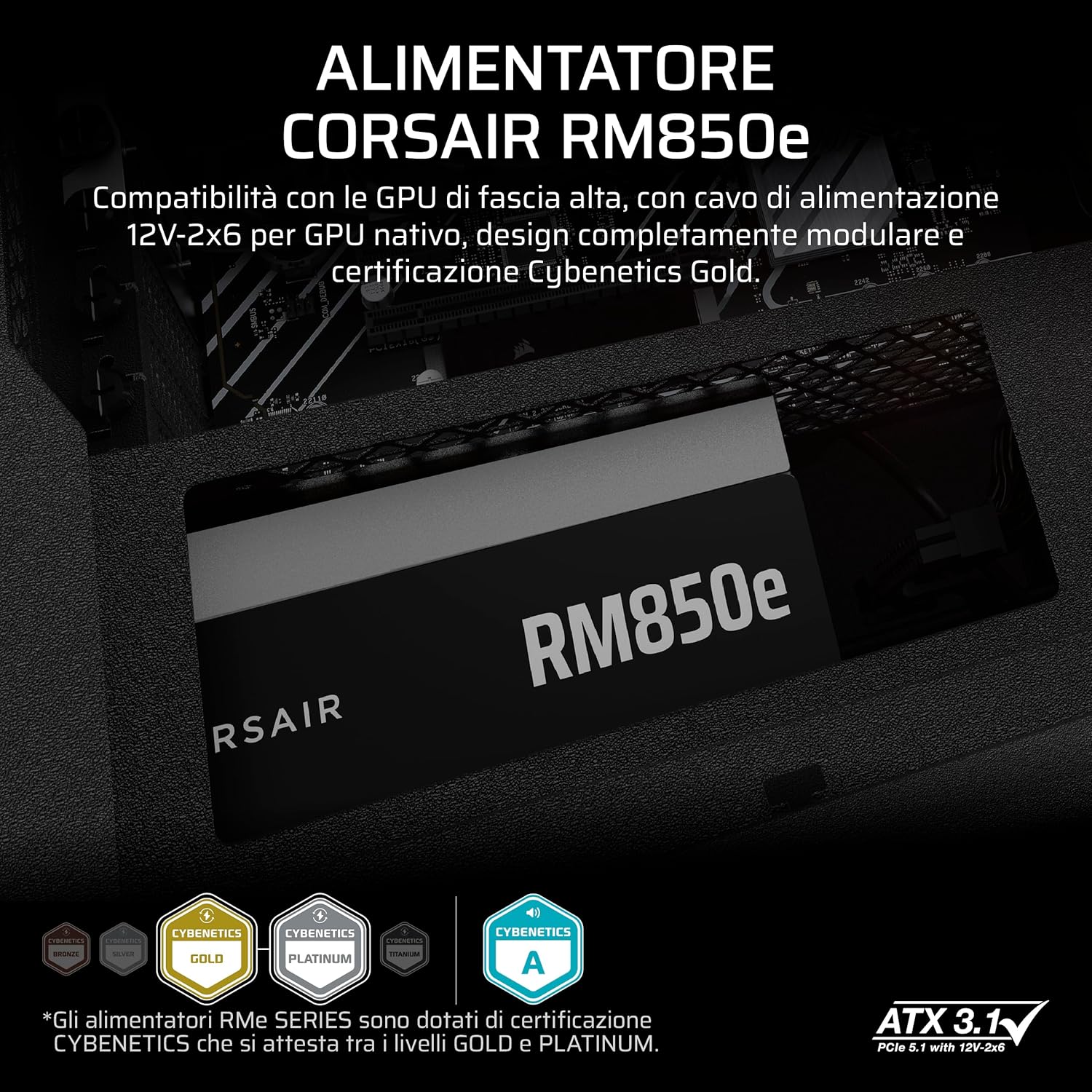 Thumbnail 1 de Corsair RM850e (2025) — Alimentatore ATX completamente modulare 850W a basso rumore (ATX 3.1, PCIe 5.1)