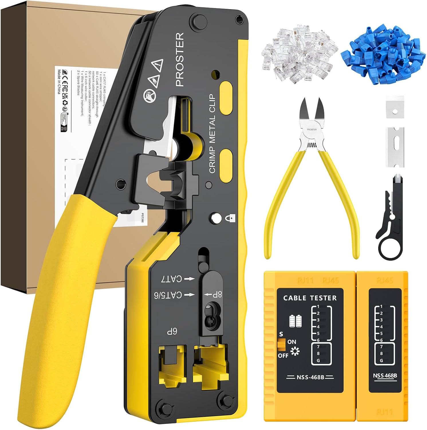 Detalle de Proster PST260 RJ45 Crimping Kit with 8P+6P Tool and Cable Tester