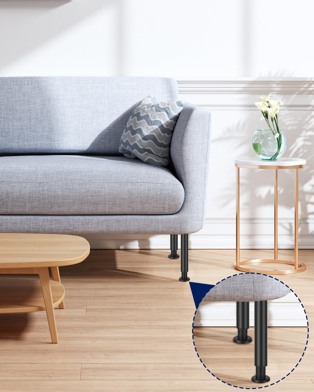 Detalle 2 de Cexovo 1 justerbara möbelben i stål, 25–42 cm, svarta
