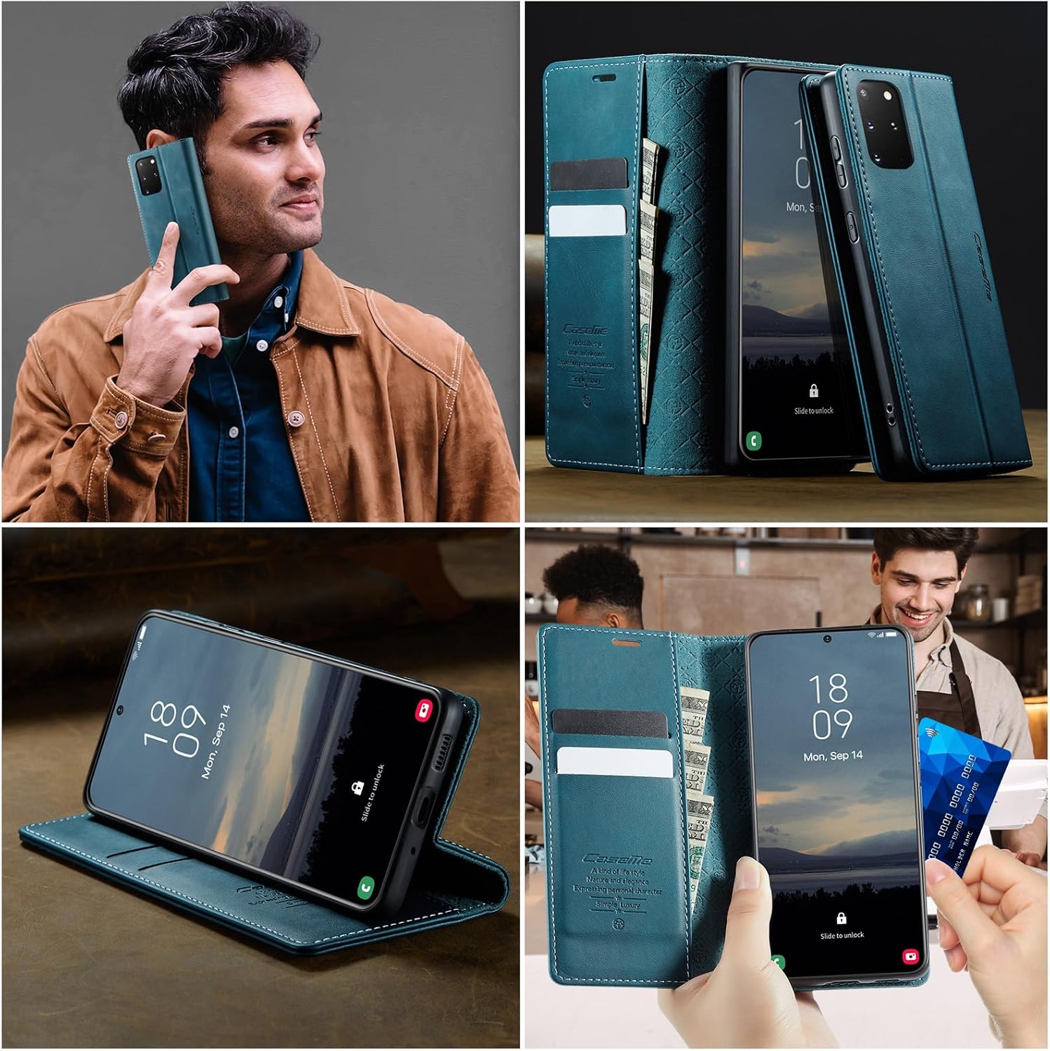 Thumbnail 6 de Cracedily Handyhülle für Samsung Galaxy S20 Plus (6,7") – klappbares Flip-Case mit Kartenfächern, RFID-Blocker und Standfunktion, Blaugrün