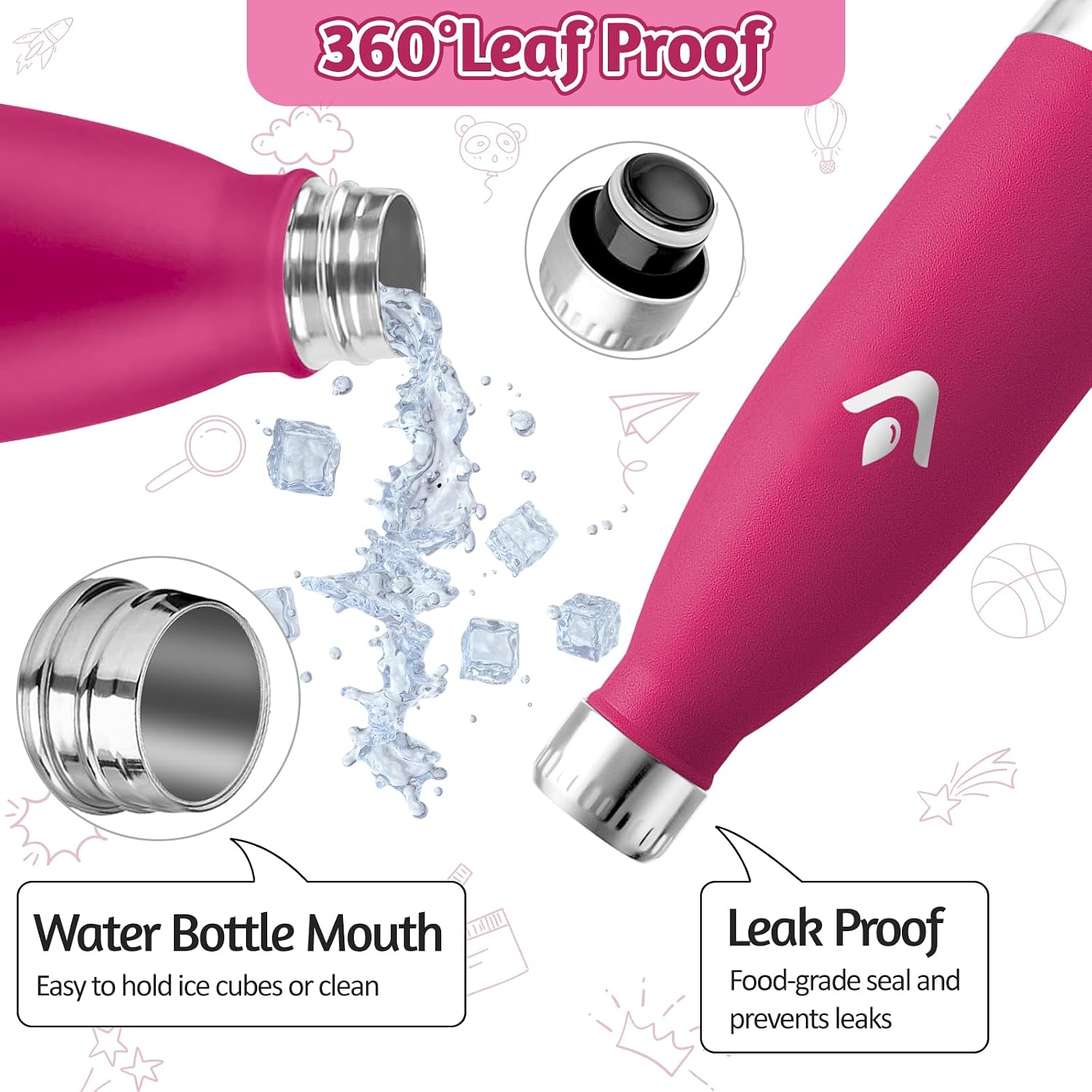 Thumbnail 2 de Motswedi Botella Térmica Niños 500ml 🧒90º Rosa/Rojo