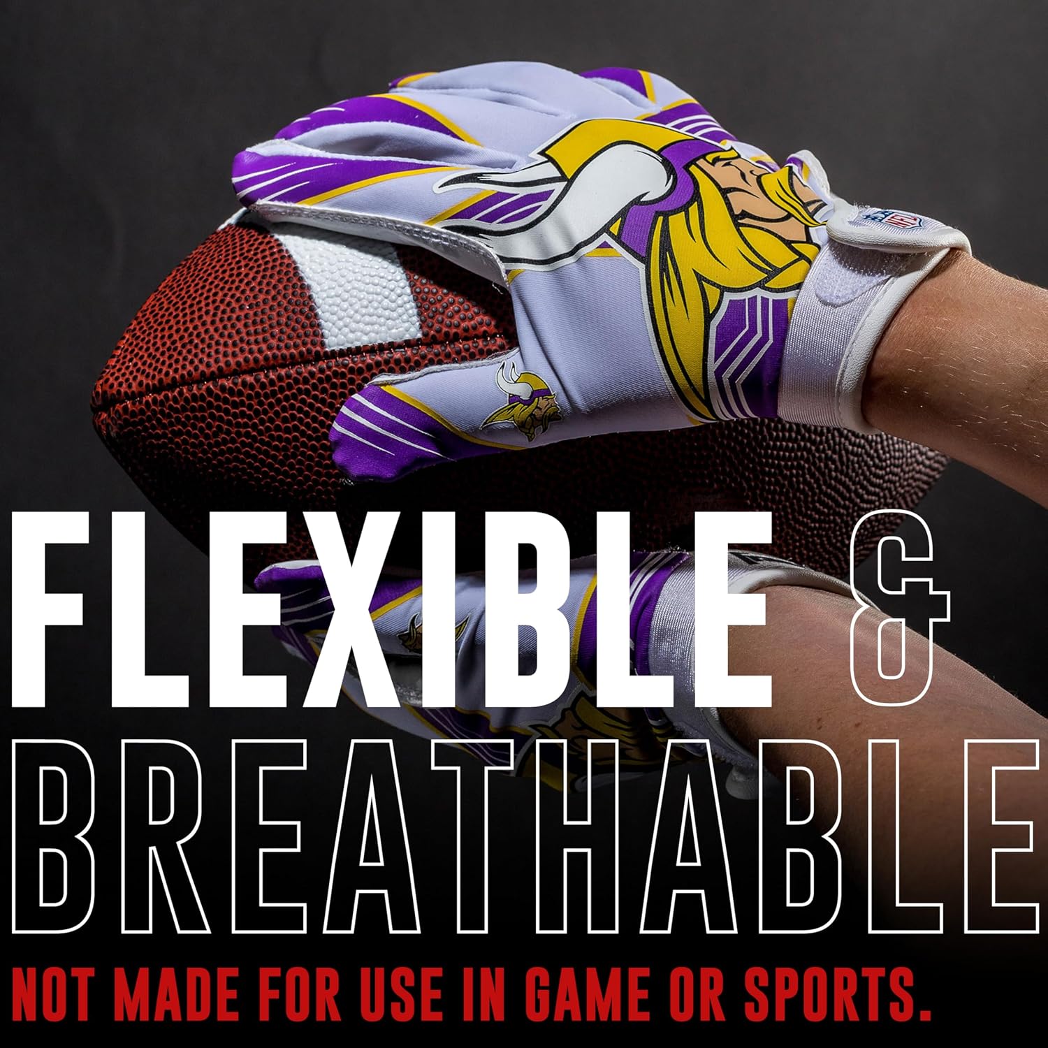 Detalle 2 de Franklin Sports 70007F07-P Minnesota Vikings Youth Receiver Gloves