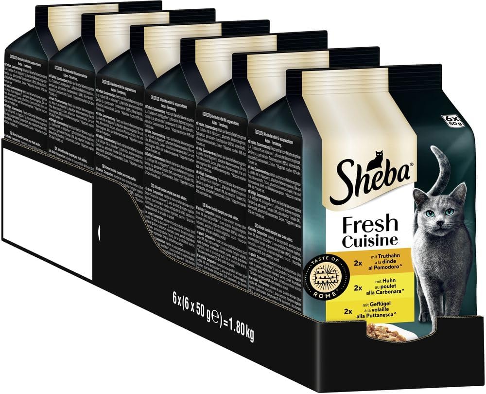 Detalle de Sheba Portionsbeutel Katzennassfutter Multipack Fresh Cuisine Taste of Rome mit Truthahn und Huhn – 6x50 g