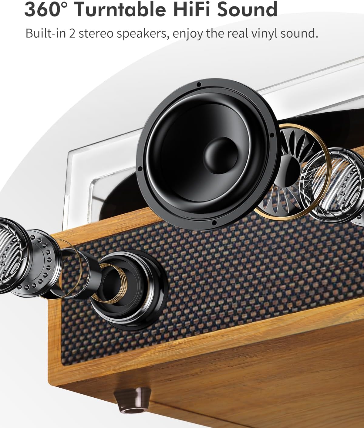 Detalle 2 de VIFLYKOO platenspeler met Bluetooth 5.4, stereoluidsprekers en drie snelheden