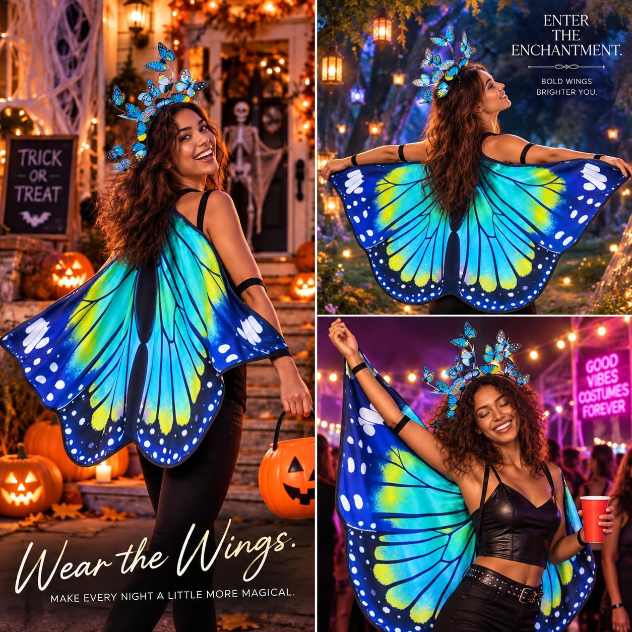Detalle 2 de Butterfly Wings Costume for Women in 75D Satin