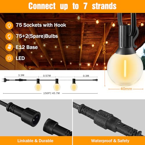 Thumbnail 6 de GLUROO 45.7M guirnalda de luces exterior LED con bombillas G40 (75+2) impermeable
