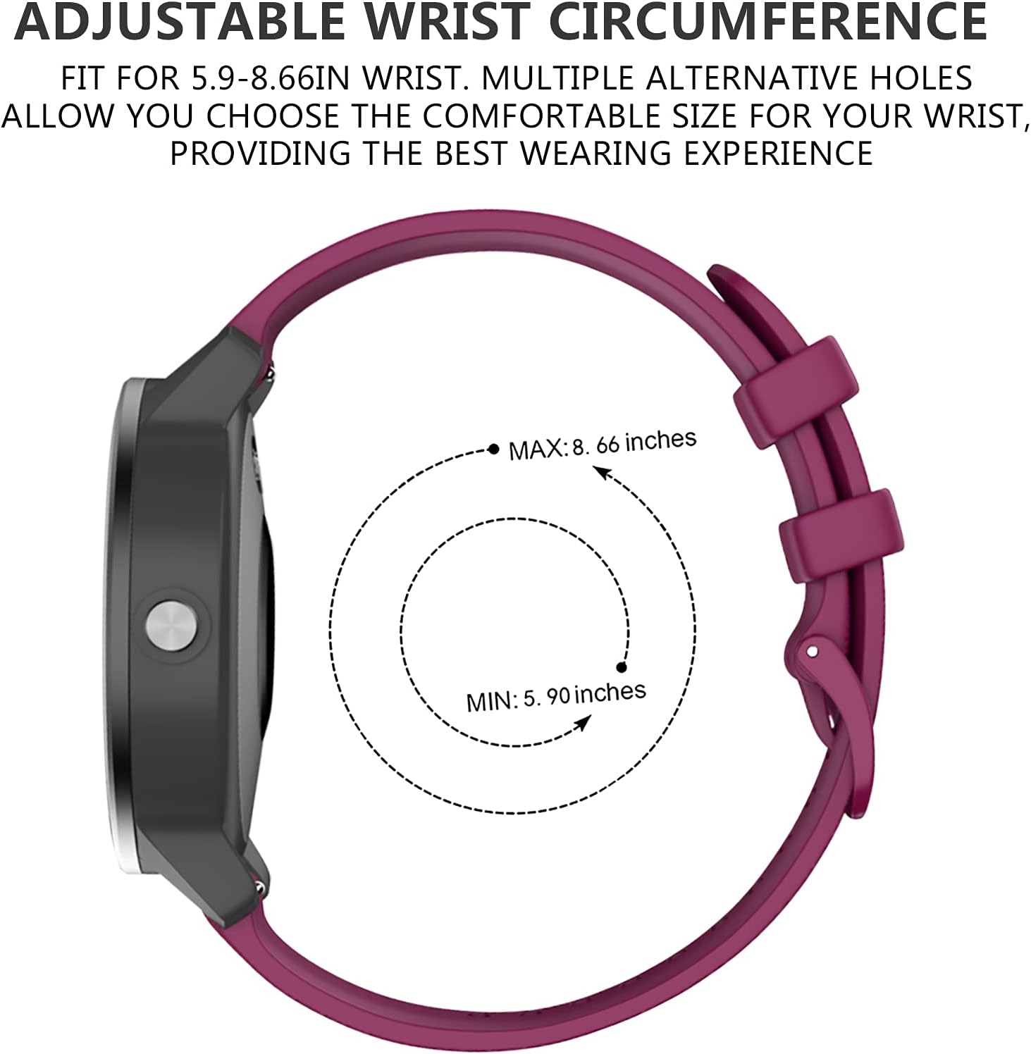 Detalle de OVERSTEP 20mm Soft Silicone Band for Garmin and Samsung Smartwatches (Wine Red)