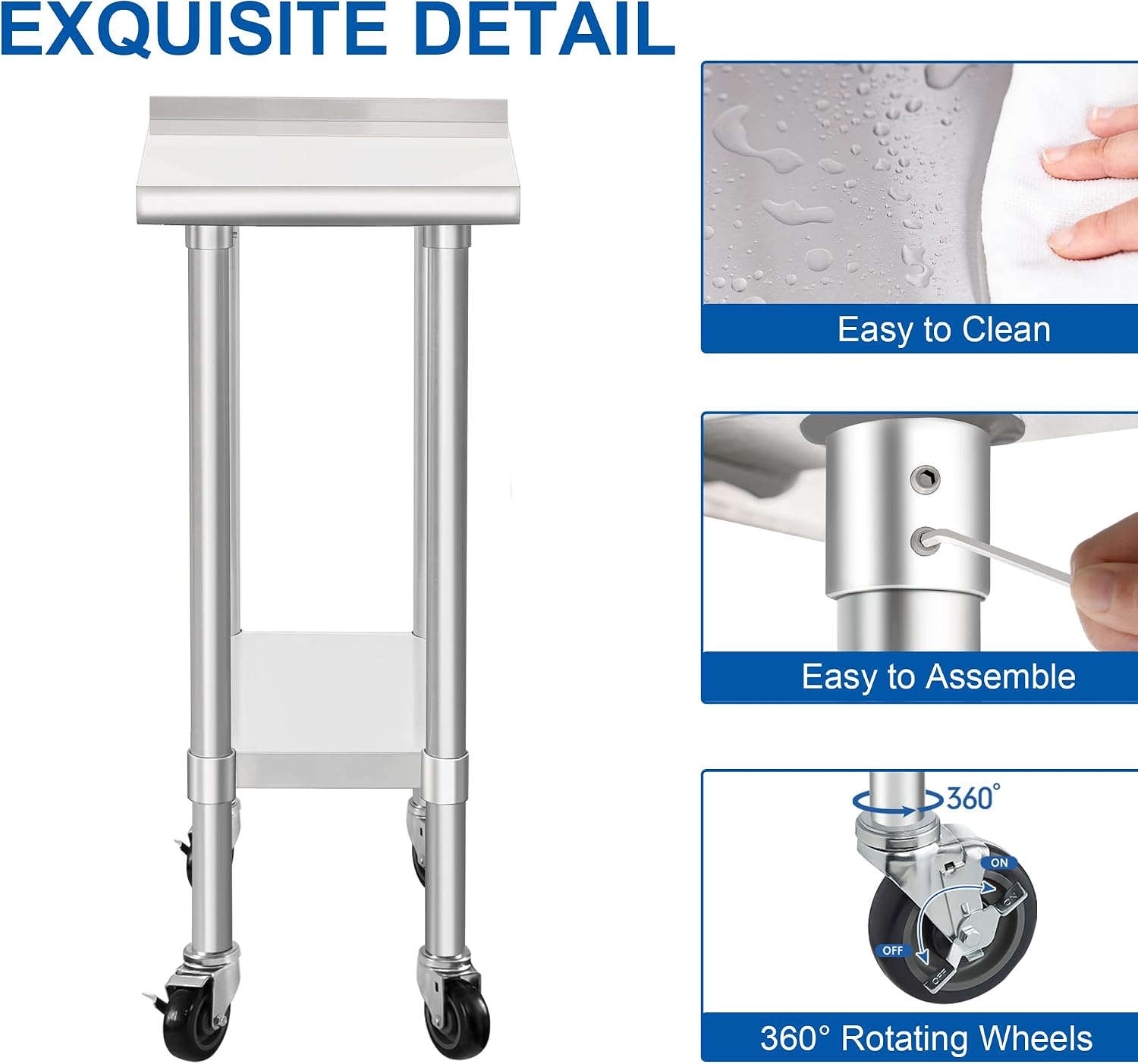 Thumbnail 4 de HARDURA 24×12-Inch Stainless Steel Commercial Work Table with Wheels (NSF)