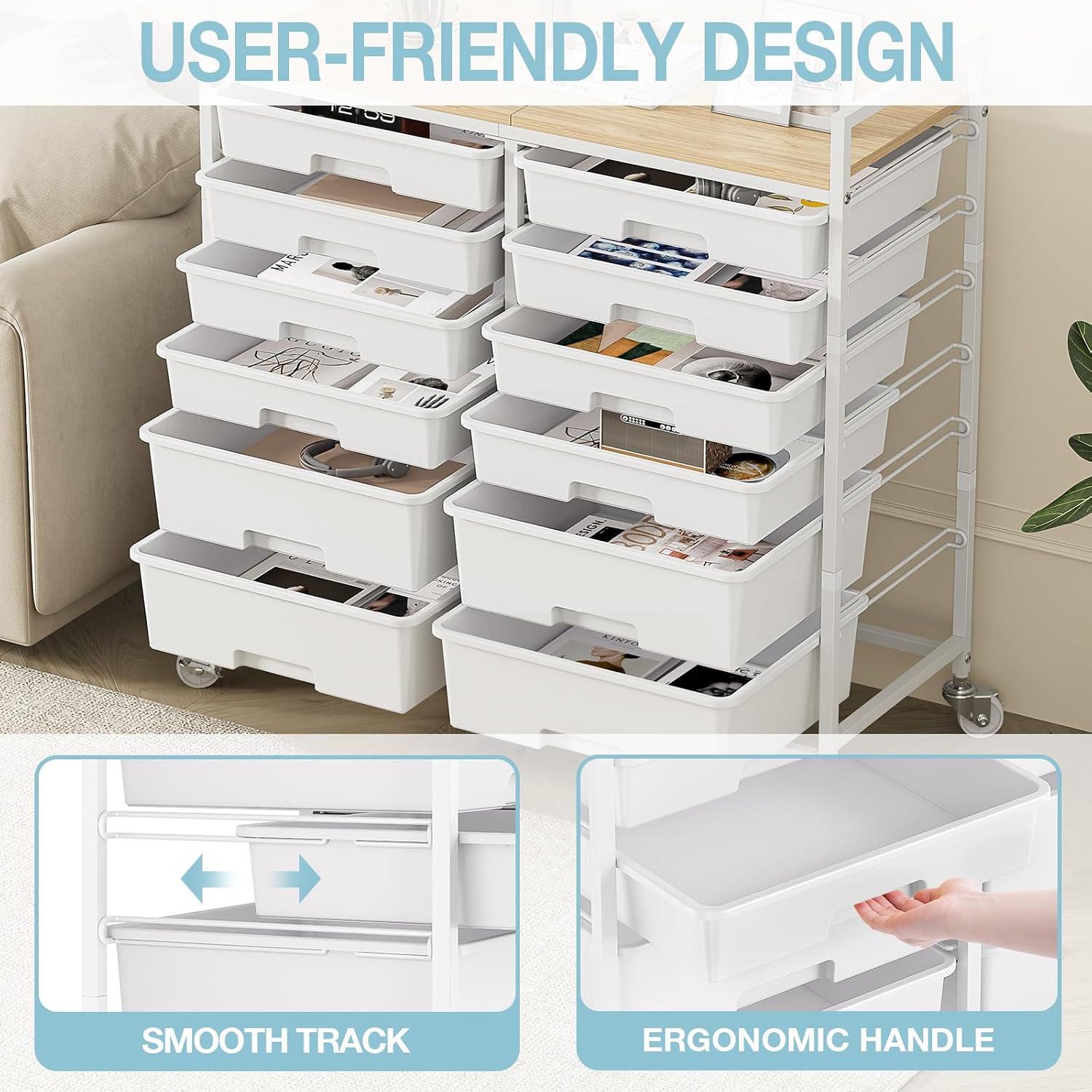 Detalle 1 de TOOLF Rolling Storage Cart, 12 Drawers