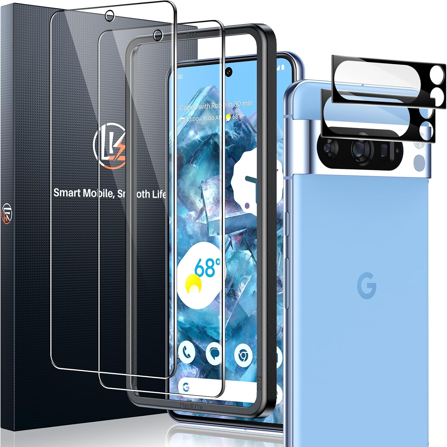 Detalle de LK 2+2 Verre Trempé pour Google Pixel 8 Pro – protection écran et objectif (2x verre + cadre d’installation)