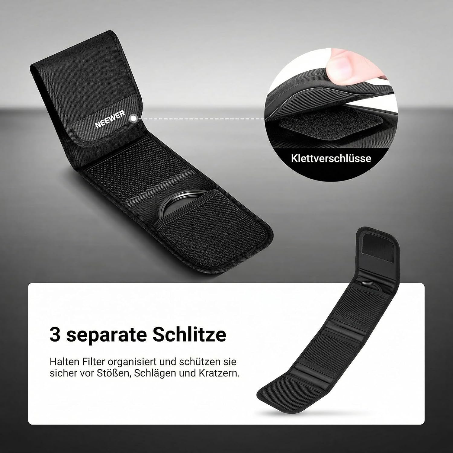 Thumbnail 3 de NEEWER Dreifach faltbare 67mm Filtertasche – spritzwassergeschütztes Etui für bis zu drei 67mm Filter (PB14)