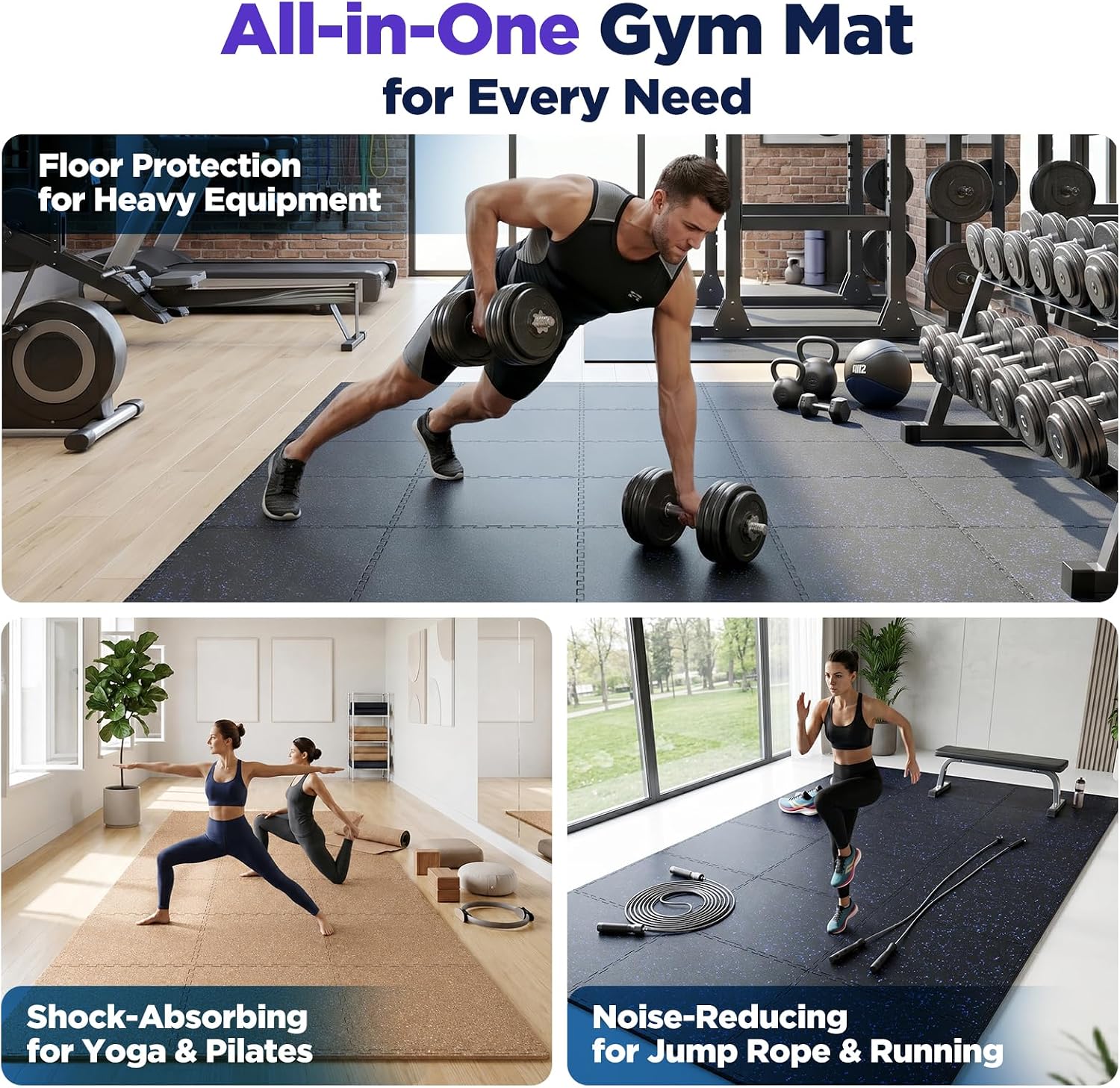 Thumbnail 4 de VivaLuz VL-GM1-10 Interlocking Gym Mats, 0.4-Inch EVA Foam, Black/Purple
