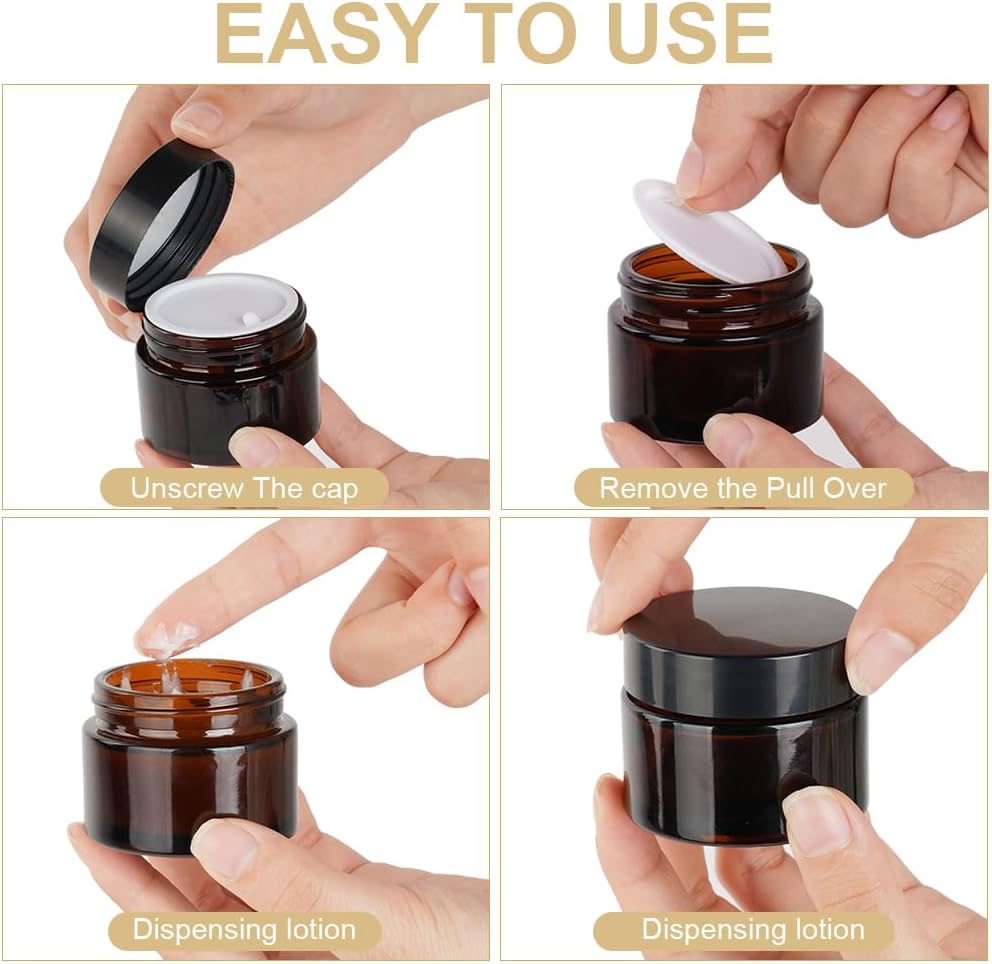 Detalle de HOTUT Pot de Crème Vide en Verre – Lot de 6 pots 30 ml, verre amber et étanche pourCosmétiques en voyage