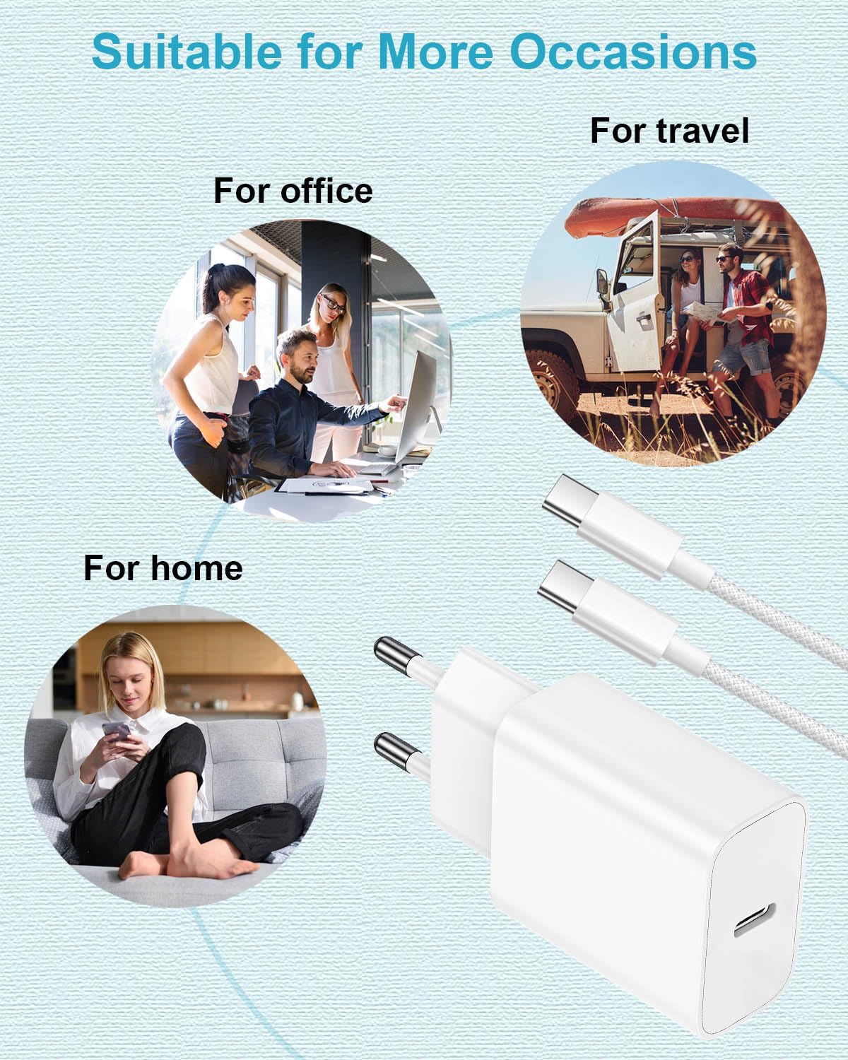 Detalle 2 de Caricatore USB‑C 25W con cavo da 3 m: ricarica rapida e compatibilità ampia per iPhone e iPad