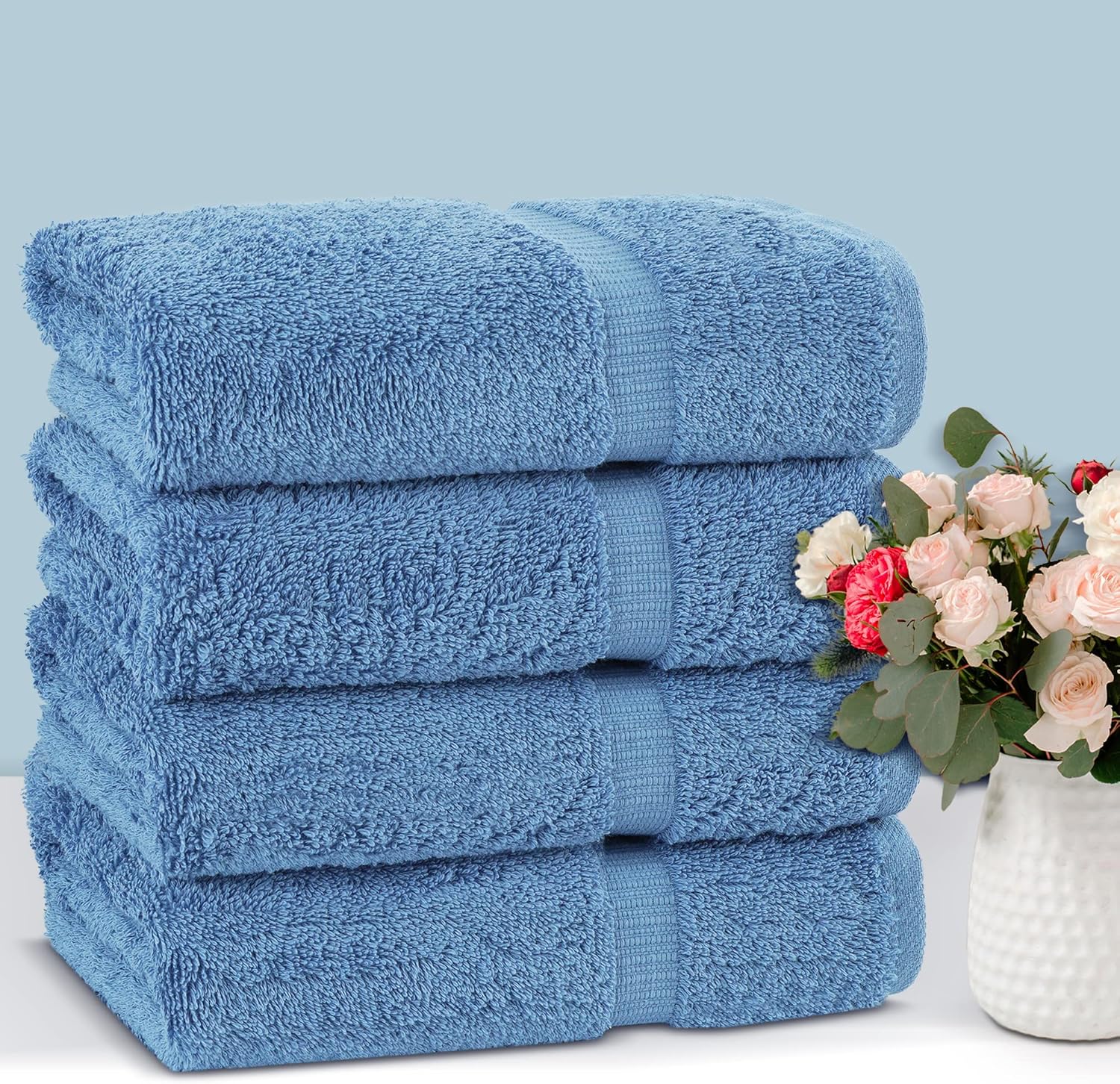 Detalle de Chakir Turkish Linens 4-Piece Large Bath Towel Set (27 x 54) – 100% Turkish Cotton, Wedgewood