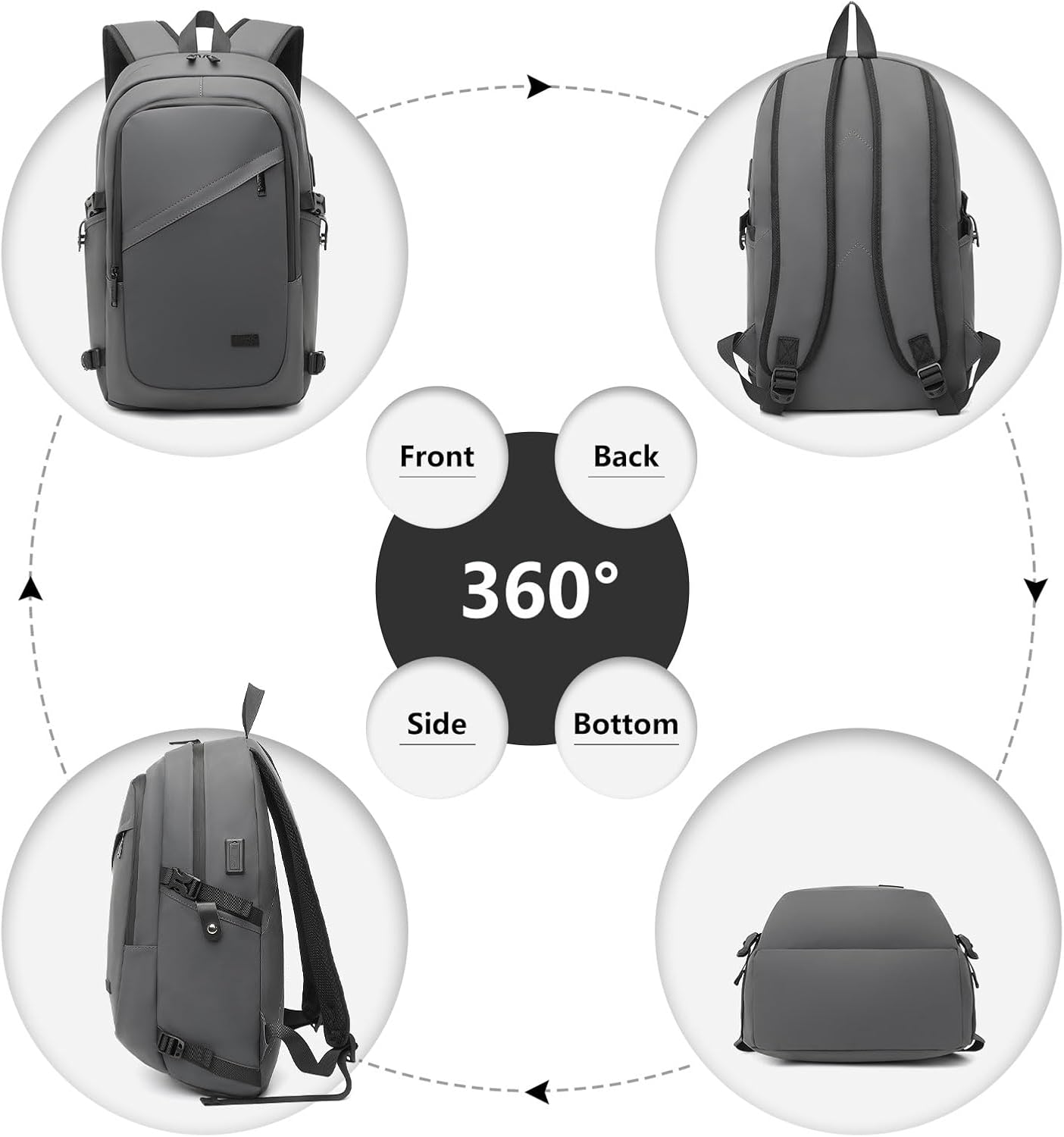 Detalle de Kono Laptop Backpack: 15.6 inch Bag with USB Port and Water-Resistant Build