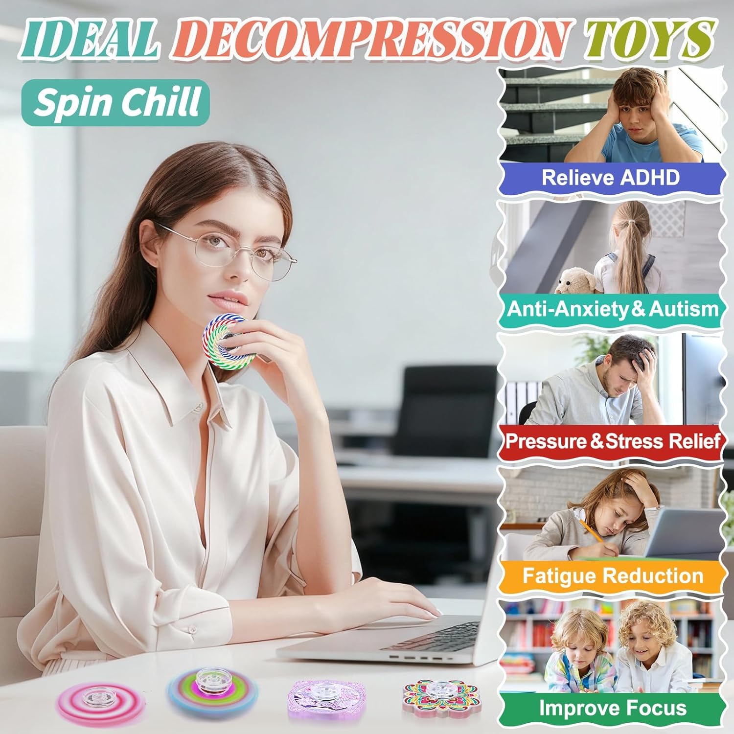 Thumbnail 6 de 30 PCS Kids Fidget Spinner Party Bag Fillers – Mini Sensory Spinner Fidget Toys for Classroom Rewards