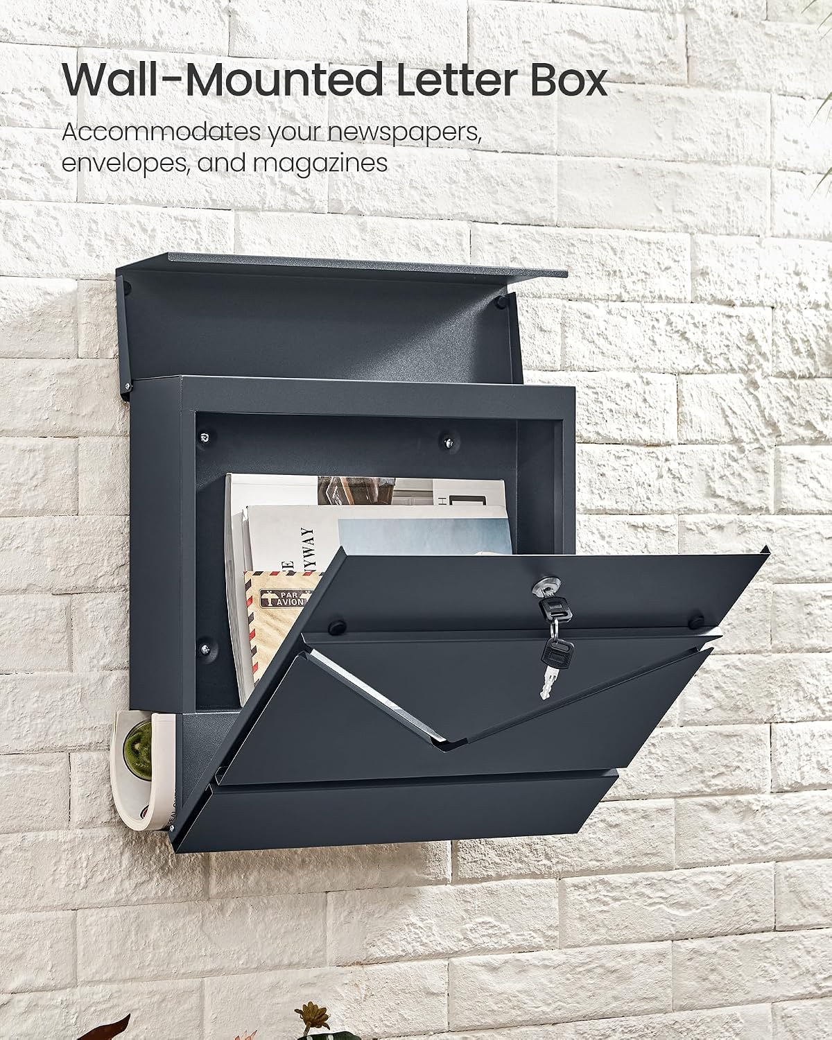 Detalle de SONGMICS POSTER GMB054G01 Wall-Mounted Letterbox with Lock and Newspaper Holder