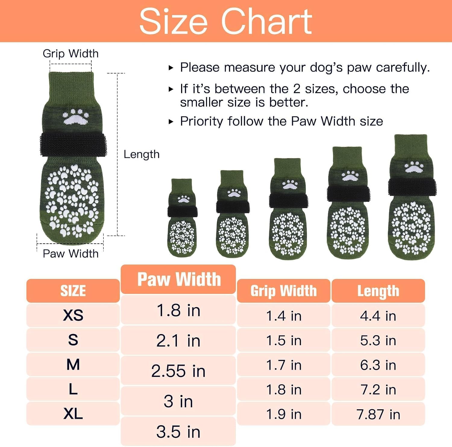 Detalle de EXPAWLORER Anti-slip Dog Socks with Grips (Double-sided gel boots) – Army Green, Size L