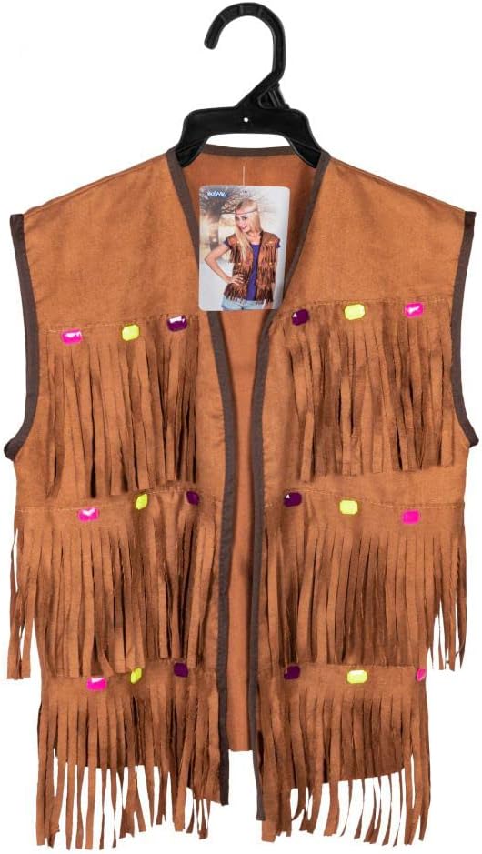 Thumbnail 4 de Boland 44521 Hippie-Weste für Erwachsene, Größe M/L, Braun mit bunten Details und Fransen