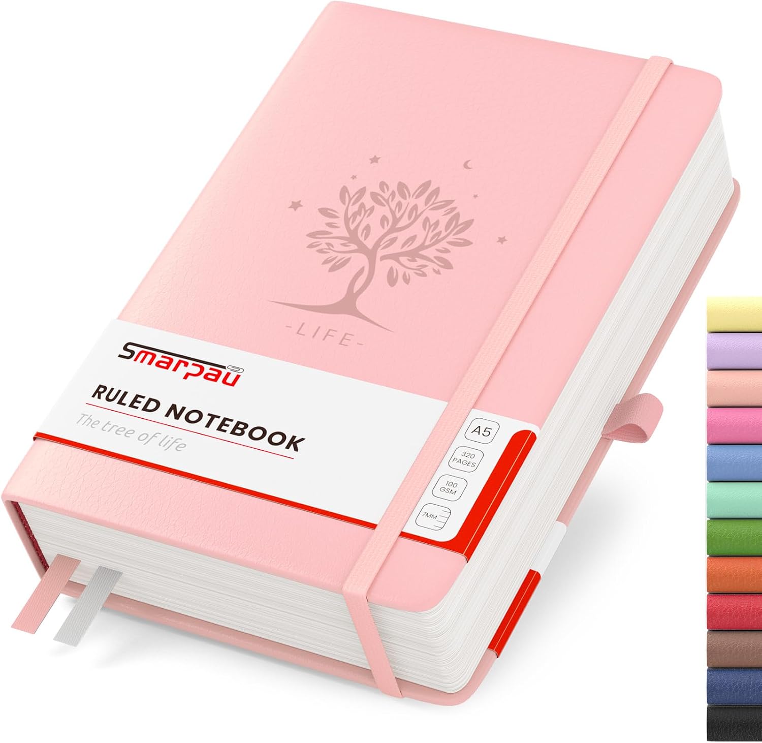 Detalle de Smarpau A5 Hardcover Leather Journal Notebook (320 Pages) – Pink, 100gsm thick paper