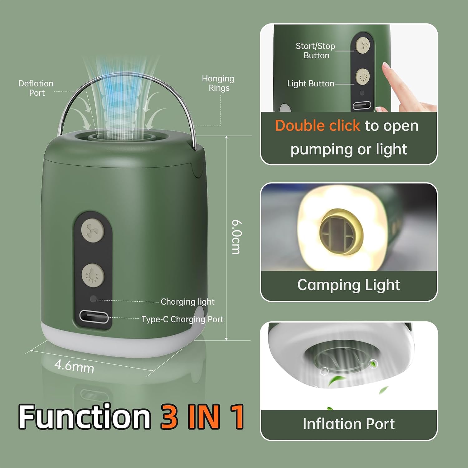 Detalle de ylkjny TP-002 elektrisk luftpump med tömning, LED-ljus och fyra munstycken
