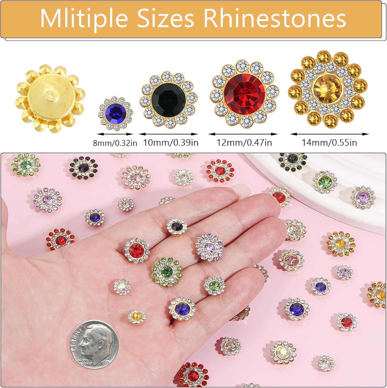 Detalle de Tiparts Sunflower Sew-On Rhinestones, 150-Piece Mixed-Color Glass Set, 4 Sizes