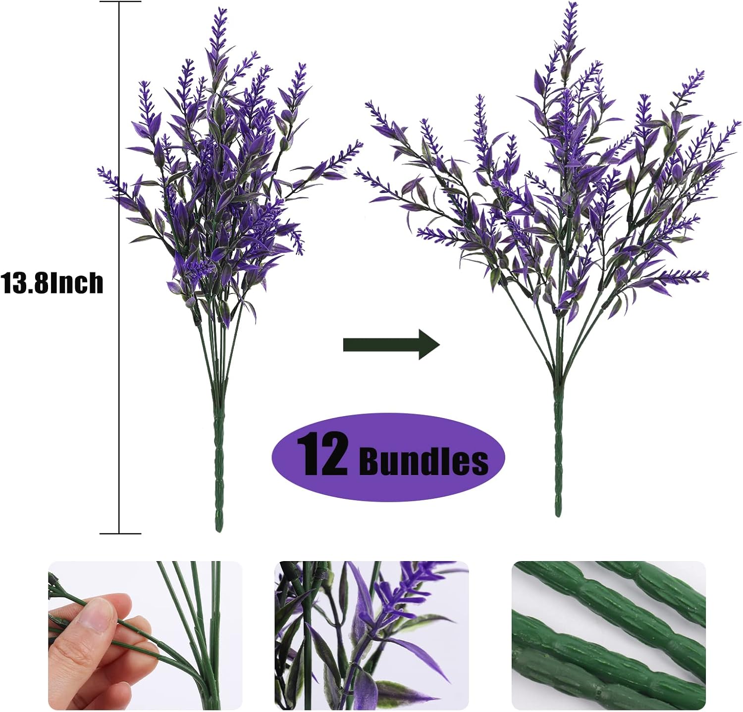 Detalle de Artificial Lavender Outdoor Flowers, 12 Bundles UV-Resistant – No Fade Faux Lavender for Porch & Garden