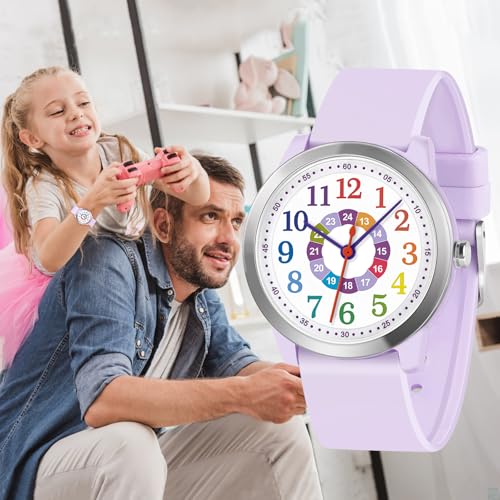 Thumbnail 4 de SOCICO Kinderuhr Analoguhr – Wasserfest bis 50 m, Silikonband, violett Regenbogen, QT-Kernuhrwerk aus Japan