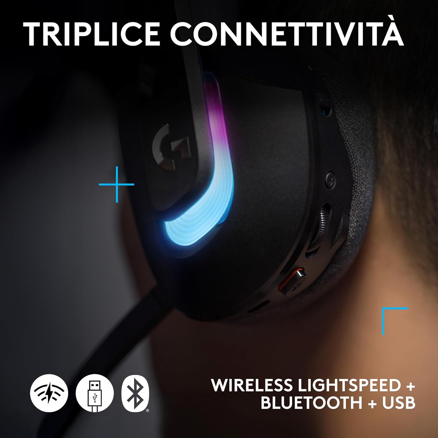 Detalle de Logitech G G522 LIGHTSPEED: cuffia gaming wireless con microfono a banda completa
