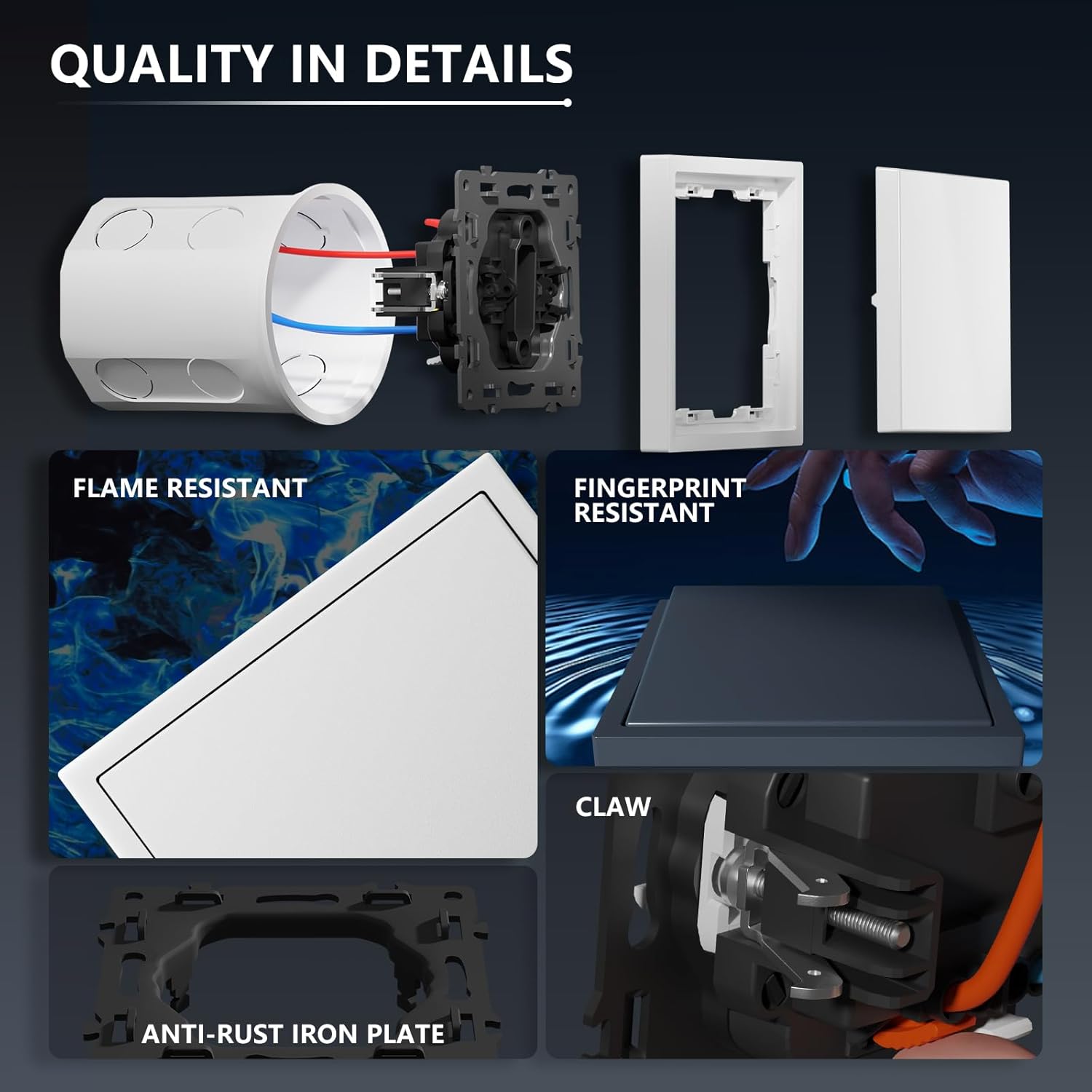 Thumbnail 2 de BSEED Lichtschalter mit Steckdose (2-fach, 2-Wege) Unterputz – Schuko-Wandschalter mit PC-Rahmen, weiß