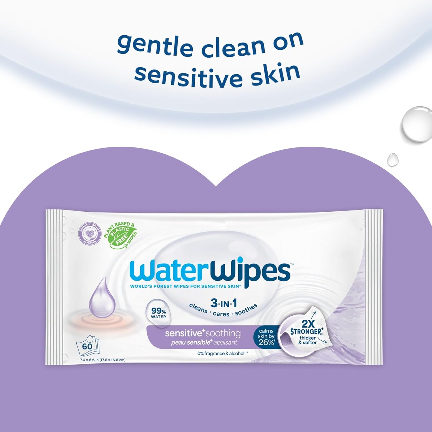 Thumbnail 6 de WaterWipes Sensitive+ Soothing Wipes 720 Count (12 Packs) – 3-in-1 Cleanse, Care & Soothe