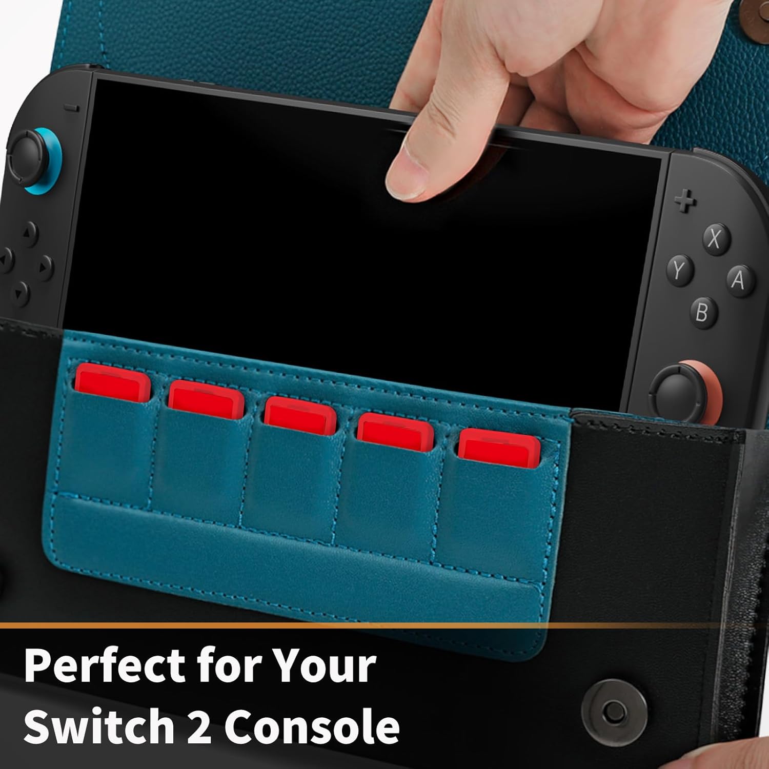 Detalle de PALPOW Switch 2 Case — Slim PU Leather Carry Case with 5 Card Slots (Blue)
