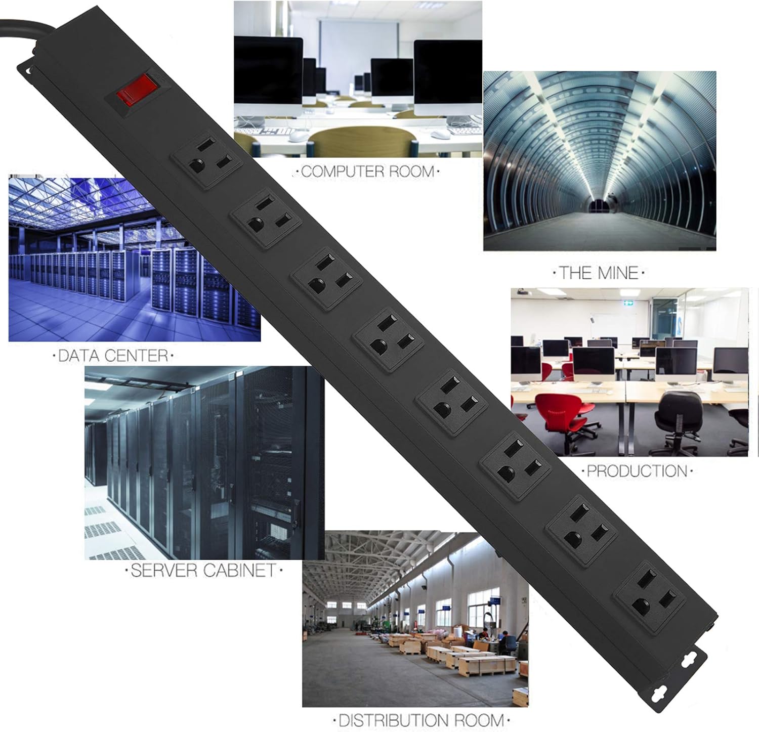 Thumbnail 5 de HHSOET Metal 8 Outlet Mountable Power Strip