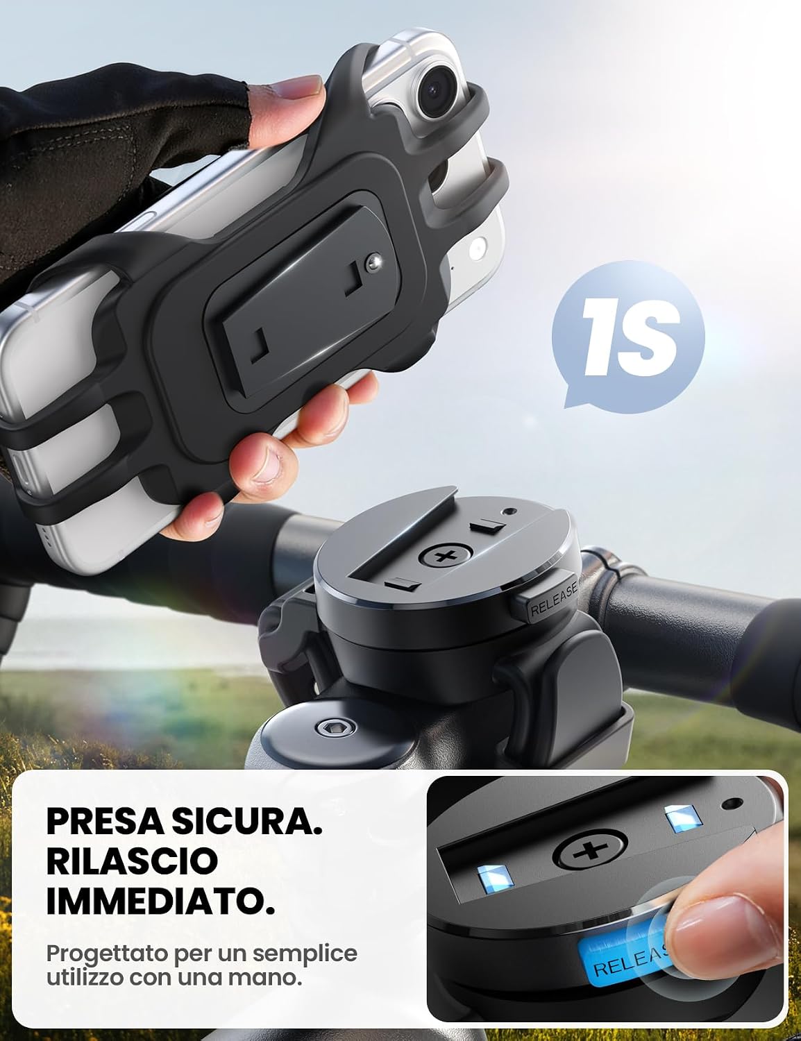 Detalle de JOYROOM Porta Cellulare Bici con sospensione in silicone e supporto ruotabile 360°
