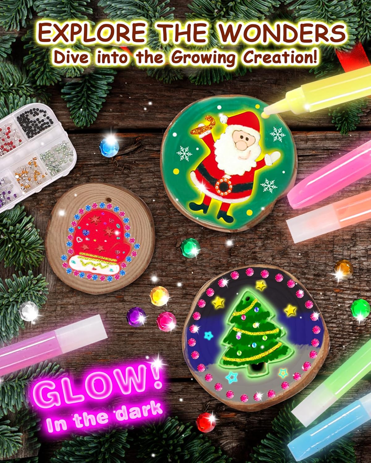 Thumbnail 3 de Yuforr 20-Piece Wooden Slice Kids Craft Kit with Glow-in-the-Dark Paint