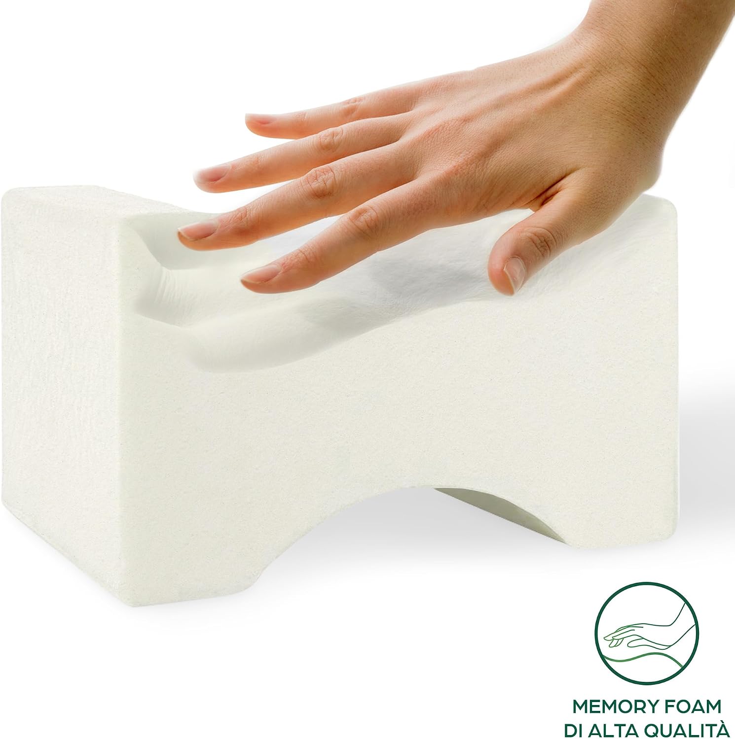 Detalle 2 de Cuscino per gambe e ginocchia Flowen in memory foam e bambù, supporto ortopedico lombare sfoderabile
