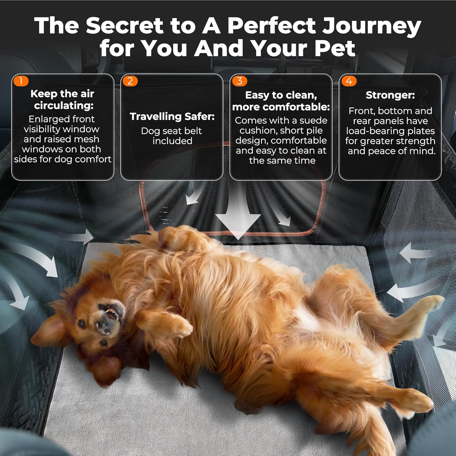 Thumbnail 4 de KYG Large Dog Car Seat for Medium to Large Dogs – Waterproof Rear Seat Extender with Mesh Windows