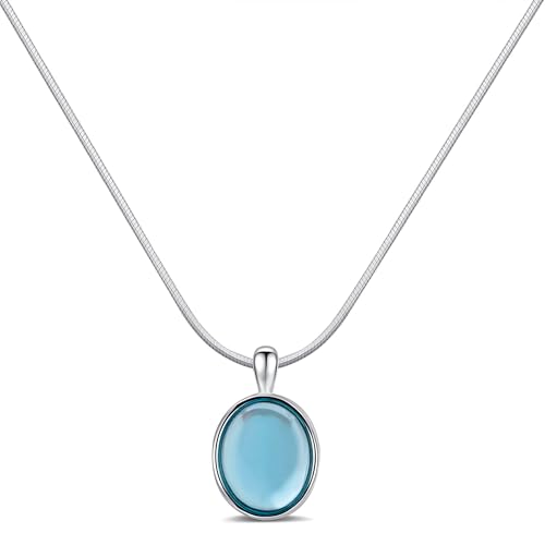 Detalle de Teppdfann Aquamarine Necklace for Women, Silver Oval Birthstone Pendant