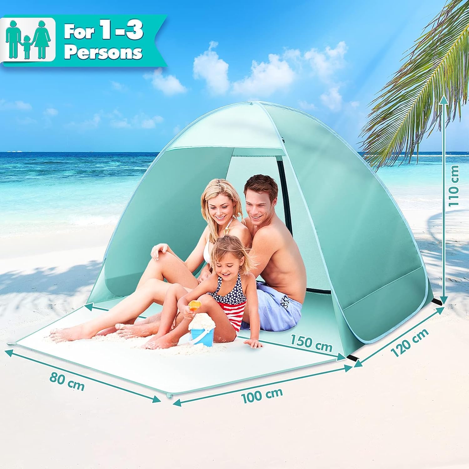 Detalle 2 de Pop up Strandmuschel 2–3 Personen – UV Schutz UPF 50+ mit Privatsphäre, kompakt & tragbar