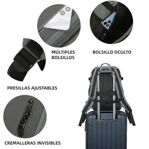 Detalle de RAYKONG Mochila de Cabina Ryanair 40x20x25cm (20L) gris