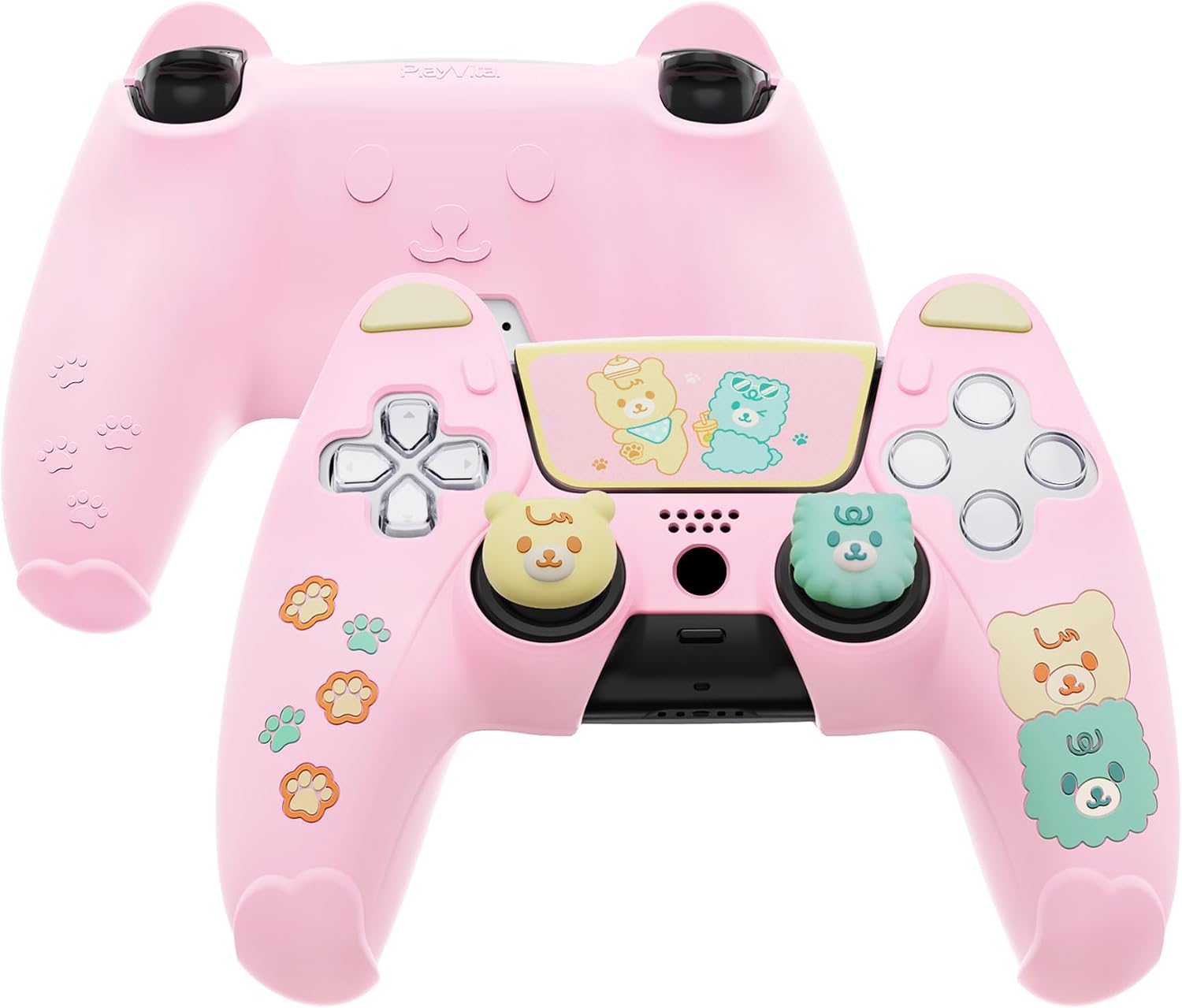 Detalle de playvital Cute Bear Controller Silicone Case for ps5, Kawaii Controller Cover Compatible with Charging Station, Gamepad Skin Protector for ps5 with Touch Pad Sticker & Thumb Grips - Pink & Yellow
playvital Cute Bear Controller Silicone Case fo…