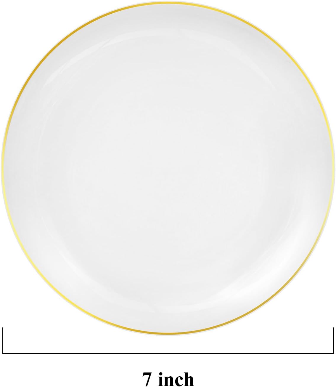 Detalle 2 de Goodluck 7-Inch Gold-Rim Plastic Dessert Plates, White, 100-Pack