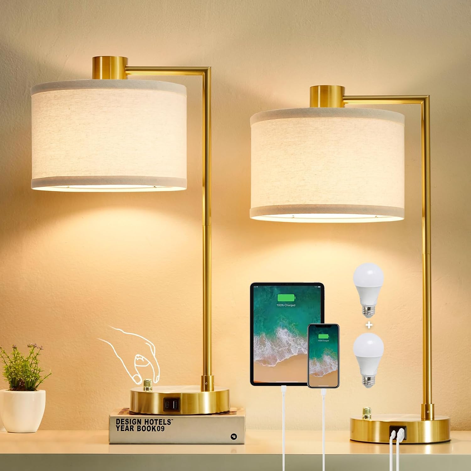 Detalle de Luvkczc T00106 Table Lamps, Set of 2, Stepless Dimming, USB-C & USB-A