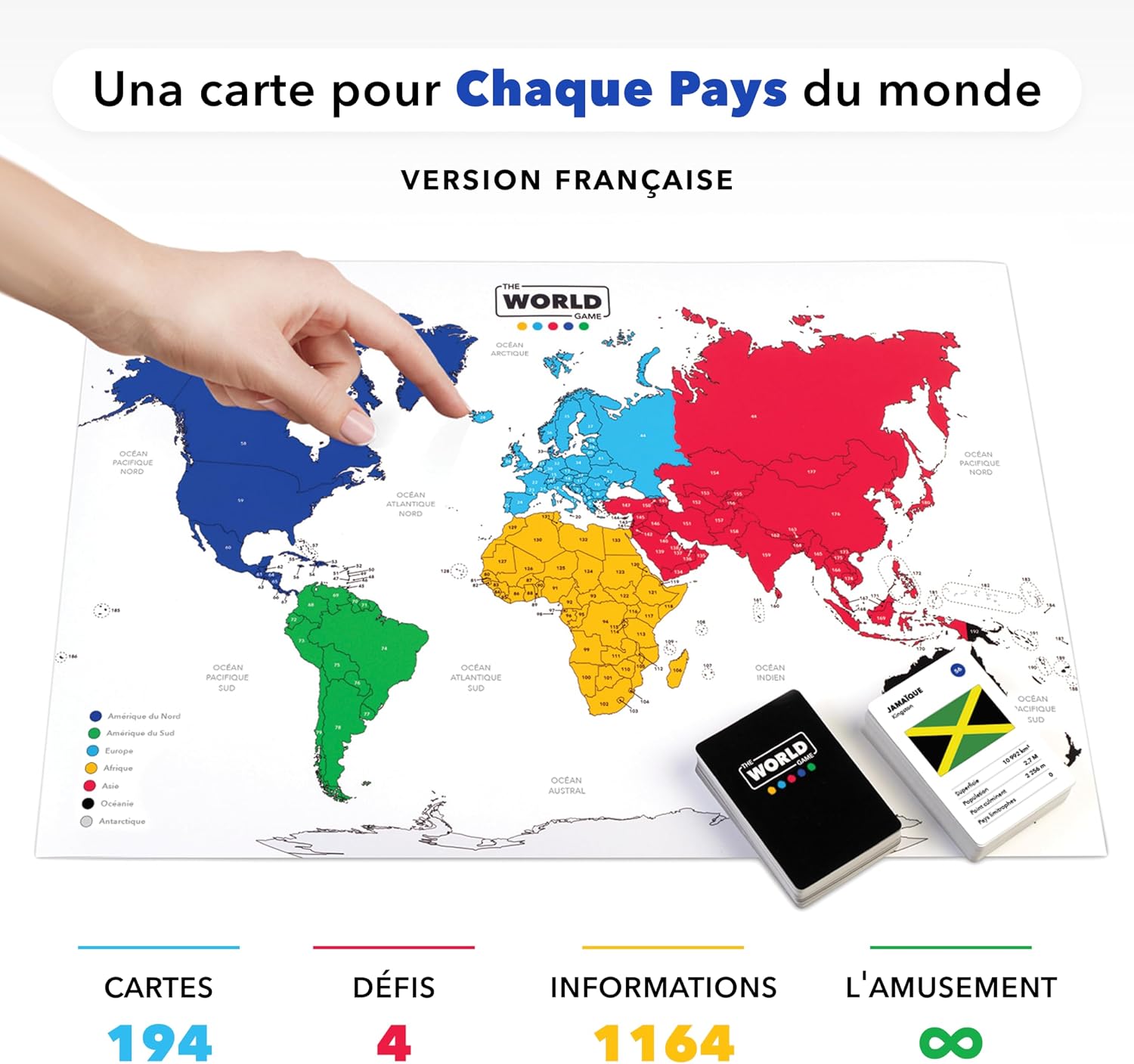 Detalle 2 de The World Game – Jeu de géographie avec carte du monde (194 pays) – jeu éducatif en français