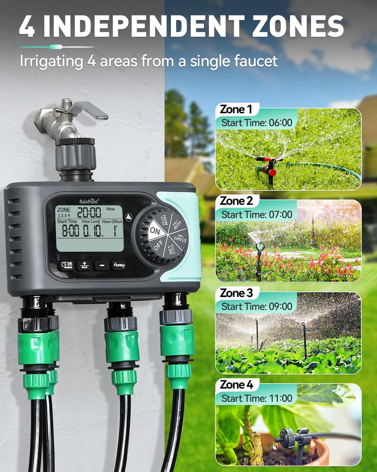 Thumbnail 1 de RAINPOINT 4-Outlet Programmable Water Timer (4-zone) with Rain Delay & Manual Mode
