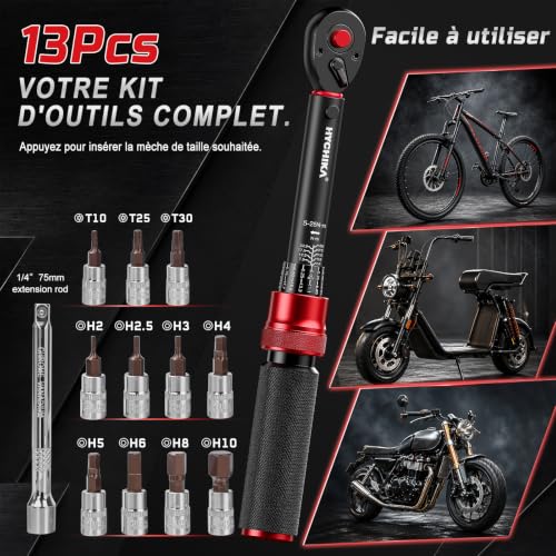Thumbnail 6 de HYCHIKA Clés Dynamométriques 1/4" 5-25 Nm – Précision ±2% (ensemble 13 pièces)